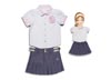 ROSETTE SHIRT & DENIM BOX PLEAT SKIRT