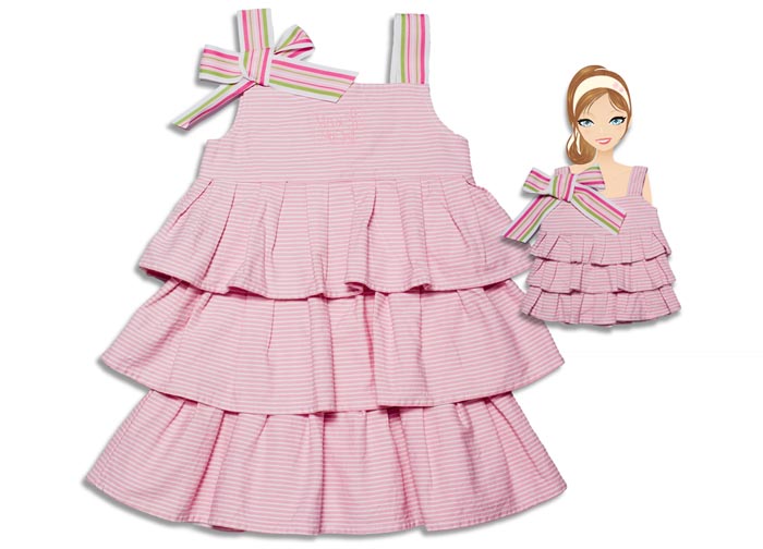 PINK STRIPE TIERED DRESS - Click Image to Close