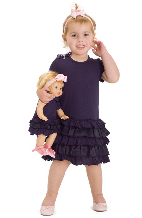 NAVY TIERED KNIT DRESS - Click Image to Close