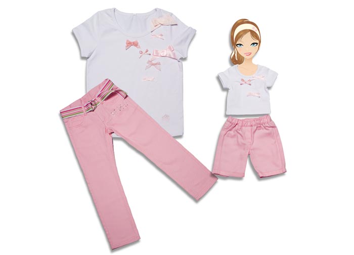 RIBBON BOW TEE & PINK JEANS - Click Image to Close