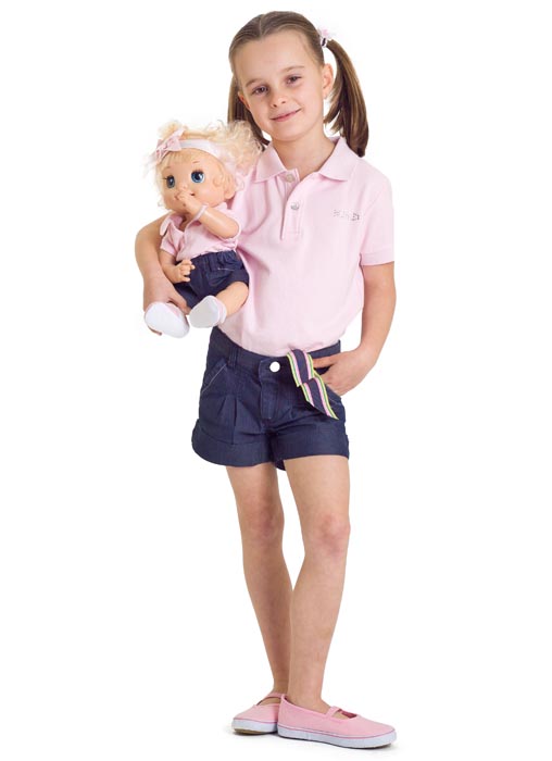 PINK POLO TEE & DENIM SHORTS - Click Image to Close