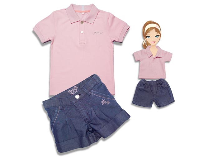 PINK POLO TEE & DENIM SHORTS - Click Image to Close