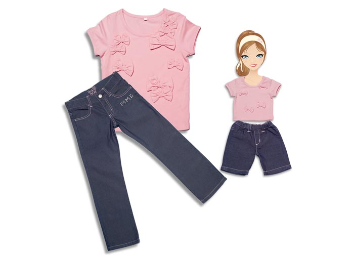 PINK BOW TEE & DENIM JEANS - Click Image to Close